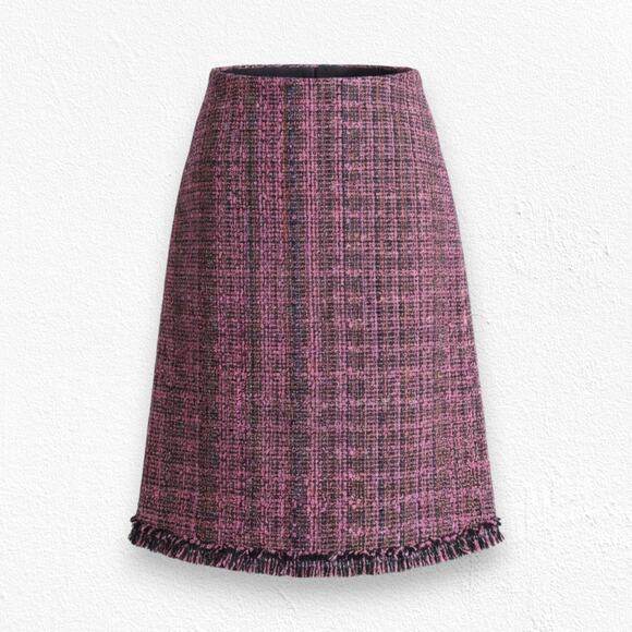 Vintage Dresses & Skirts - Y2K Pink Tweed Fringe Skirt W.D.N.Y. Silk Blend A-Line Knee Length Skirt Size 8
